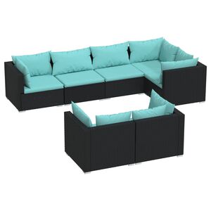 vidaXL Set Salotto da Giardino con Cuscini 7pz Nero Polyrattan