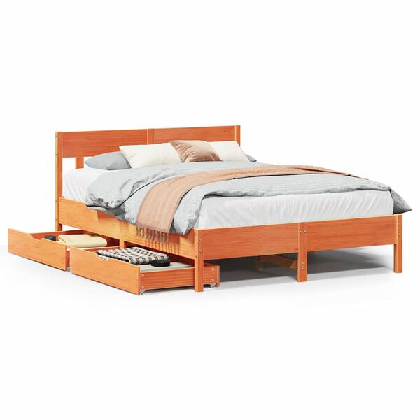 vidaXL Letto senza Materasso Marrone Cera 140x190 cm in Legno di Pino