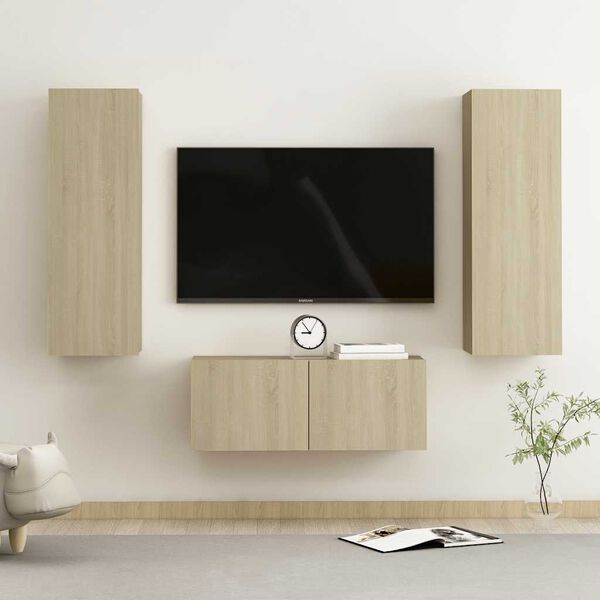 vidaXL Set di Mobili TV 3 pz Rovere Sonoma in Legno Multistrato