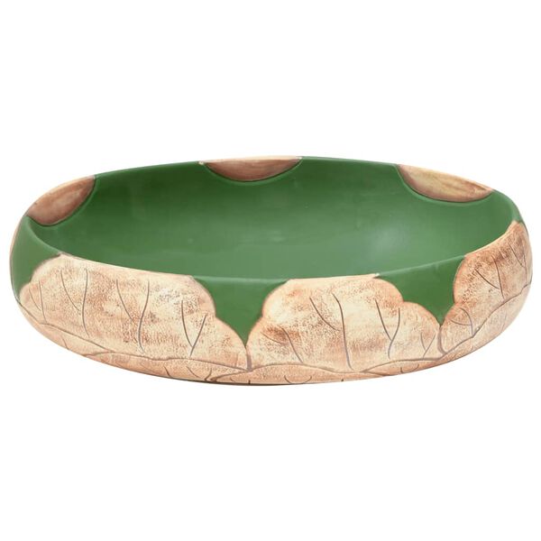vidaXL Lavabo da Appoggio Verde e Marrone Ovale 59x40x15 cm Ceramica