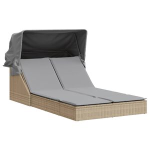 vidaXL Lettino Doppio con Baldacchino e Cuscini Beige in Polyrattan