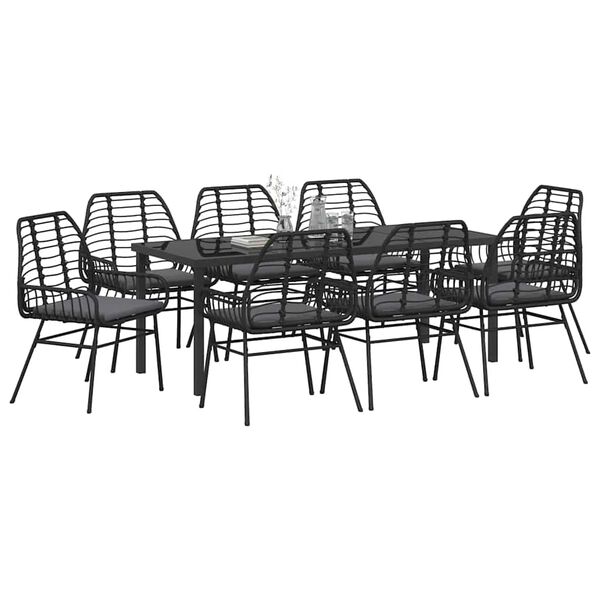 vidaXL Set da Pranzo per Giardino 9 pcs Nero polyrattan