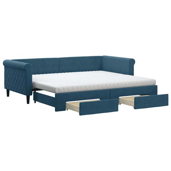 vidaXL Divano Letto Estraibile con Cassetti Blu 90x200 cm in Velluto