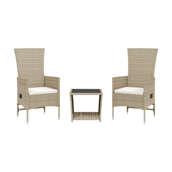 vidaXL Set da Pranzo da Giardino 3 pz con Cuscini Beige in Polyrattan