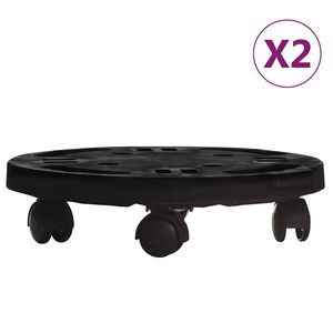 vidaXL Carrelli per Piante con Ruote 2 pz Diametro 30 cm Neri 170 kg