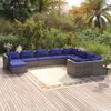 vidaXL Set Divani da Giardino 10 pz con Cuscini in Polyrattan Grigio