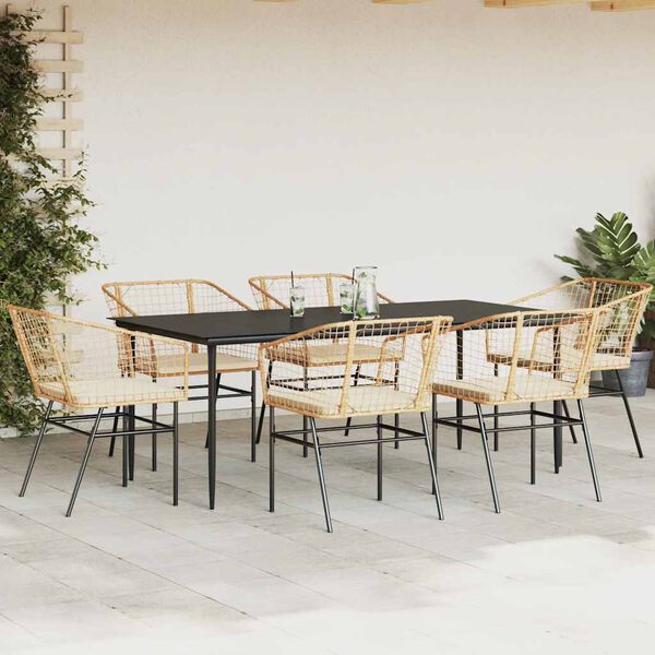 vidaXL Set Pranzo da Giardino 7pz con Cuscini Marrone Polyrattan Vetro