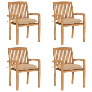 vidaXL Sedie da Giardino Impilabili 4 pz con Cuscini Massello di Teak