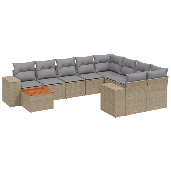 vidaXL Set Divano da Giardino 10 pz con Cuscini Beige in Polyrattan