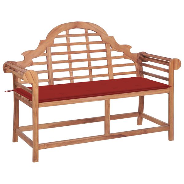 vidaXL Panca da Giardino con Cuscino Rosso 120 cm Massello di Teak