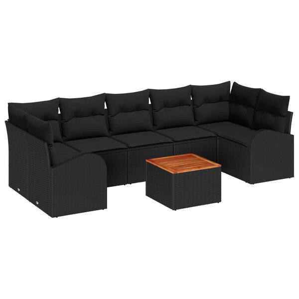 vidaXL Set Divano da Giardino con archiviazione 8 pcs Nero polyrattan