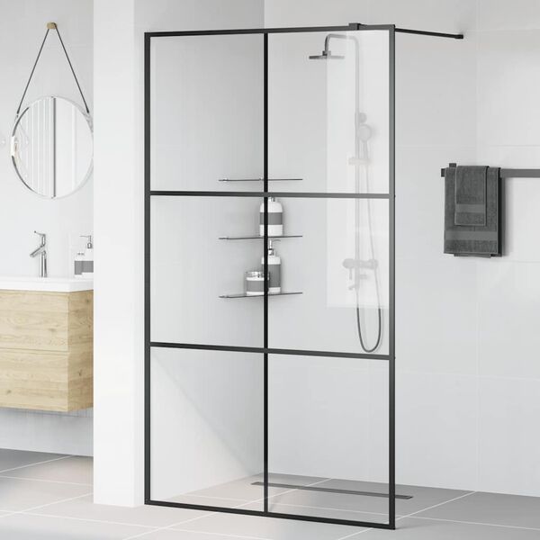 vidaXL Parete per Doccia Walk-in Vetro Trasparente ESG 115x195cm Nera