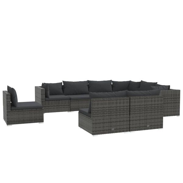 vidaXL Set Divani da Giardino 9 pz con Cuscini in Polyrattan Grigio