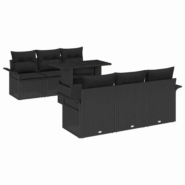 vidaXL Set Divano da Giardino con cuscino 7 pcs Nero polyrattan