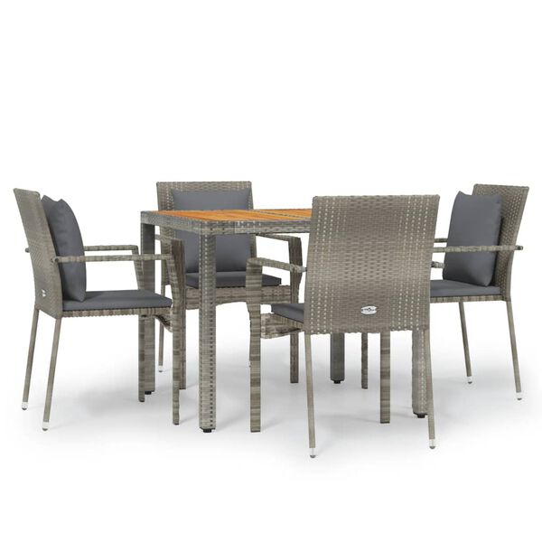 vidaXL Set da Pranzo da Giardino 5 pz con Cuscini in Polyrattan Grigio