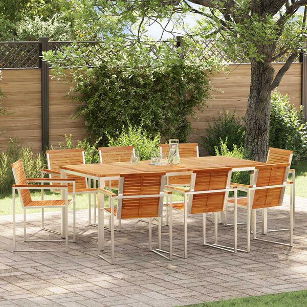 vidaXL Set da Pranzo per Giardino 9 pcs Marrone Legno di teak solido