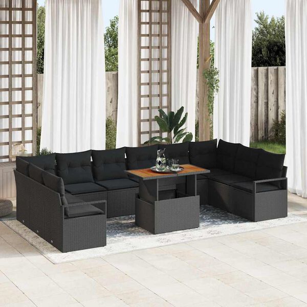 vidaXL Set Divano da Giardino con cuscino 11 pcs Nero e Marrone