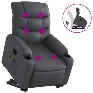 vidaXL Poltrona Alzapersona Reclinabile Massaggio Grigio Similpelle