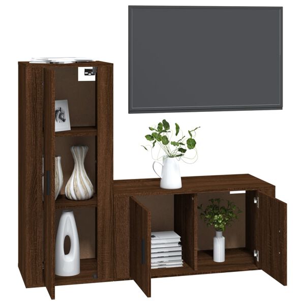 vidaXL Set Mobili Porta TV 2 pz Rovere Marrone in Legno Multistrato