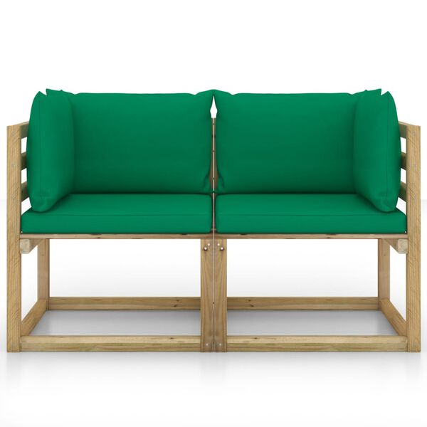 vidaXL Divani Angolari da Giardino & Cuscini 2pz Pino Impregnato Verde