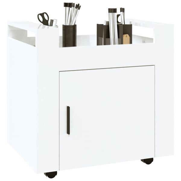 vidaXL Carrello Scrivania bianco lucido 60x45x60 cm Legno Multistrato
