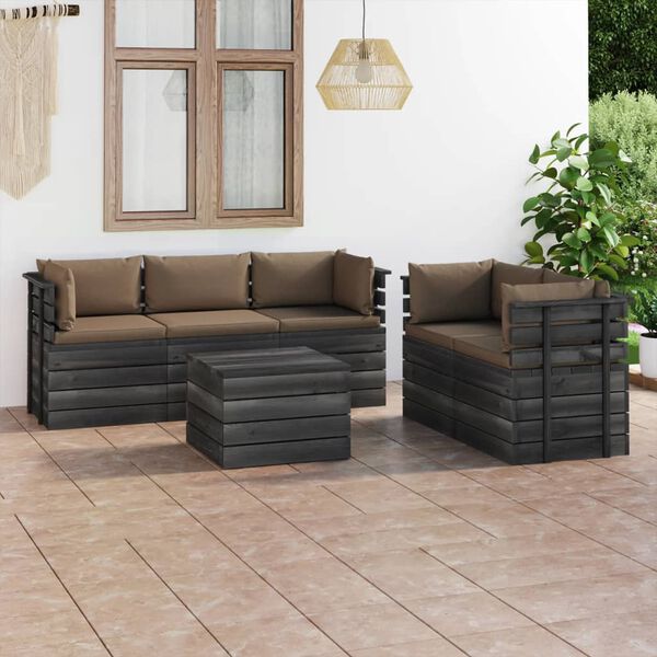 vidaXL Set Divani da Giardino su Pallet 6 pz con Cuscini Massello Pino