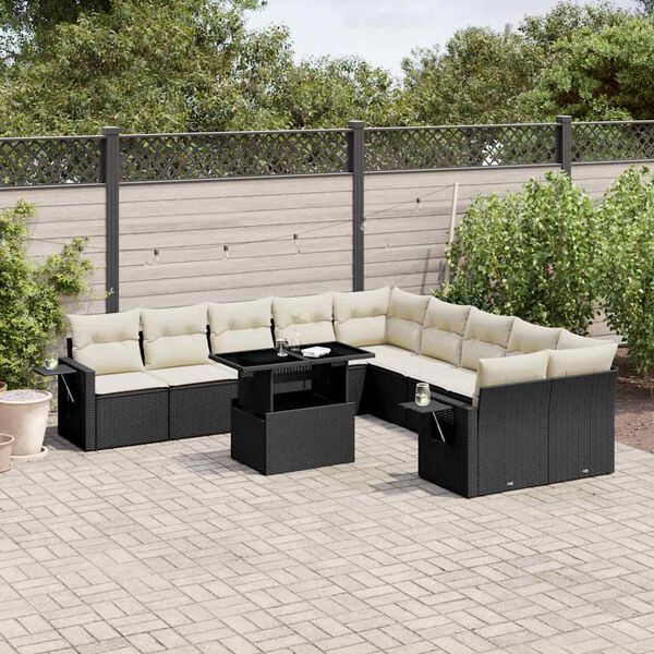 vidaXL Set Divani da Giardino 11 pz con Cuscini in Polyrattan Nero