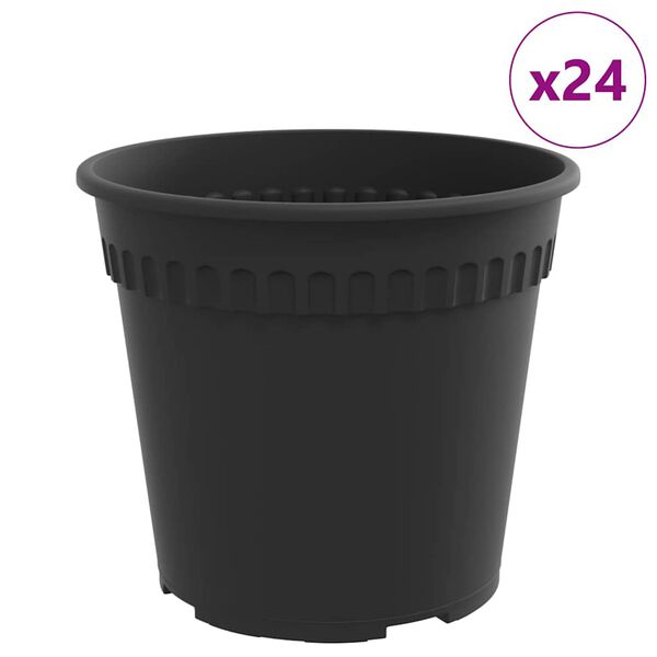 vidaXL Vaso Rotondo per Fiori 24 pcs Nero &Oslash; 19 x 16 cm Plastica