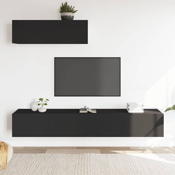 vidaXL Set Mobili Porta TV 3 pz Nero in Legno Multistrato