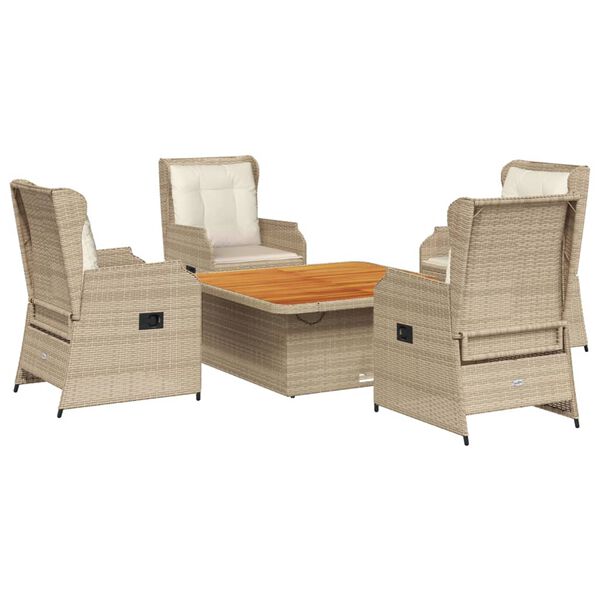 vidaXL Set Divani da Giardino 5 pz con Cuscini in Polyrattan Beige