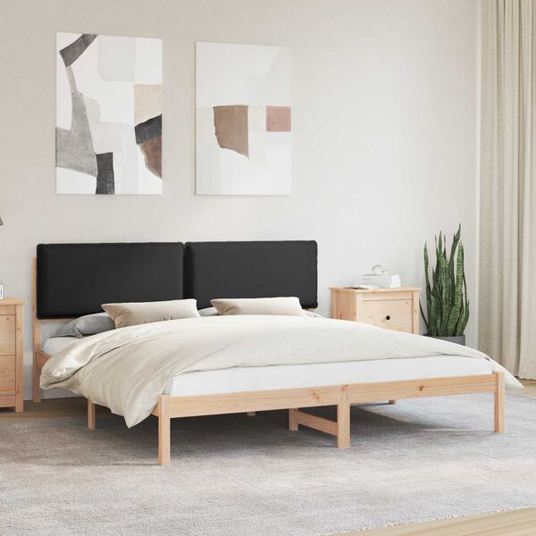 vidaXL Letto con Testiera Rivestita Nero 200 x 200 cm Pino massello