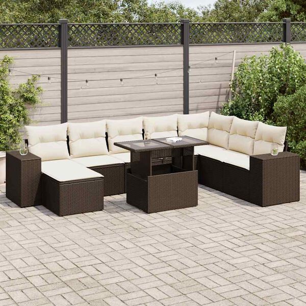 vidaXL Set Divani da Giardino 9pz con Cuscini Marrone in Polyrattan