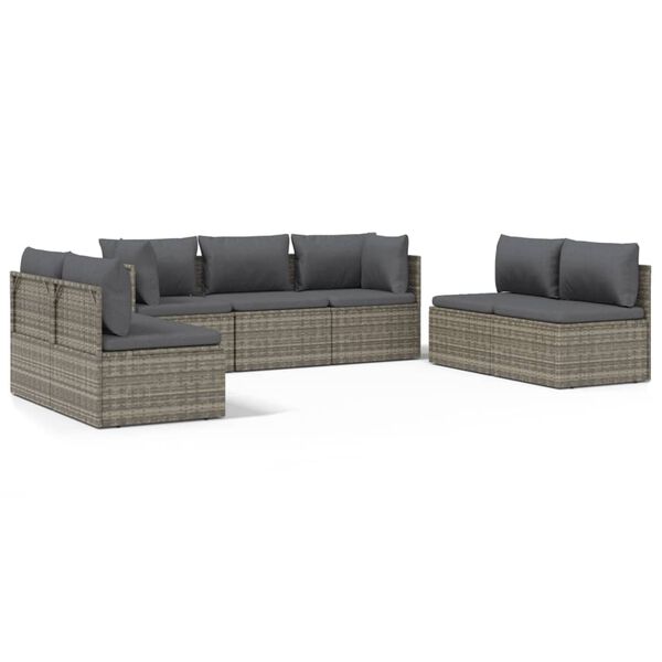 vidaXL Set Divani da Giardino 7 pz con Cuscini in Polyrattan Grigio