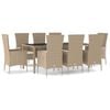vidaXL Set da Pranzo da Giardino 9 pz con Cuscini Beige in Polyrattan