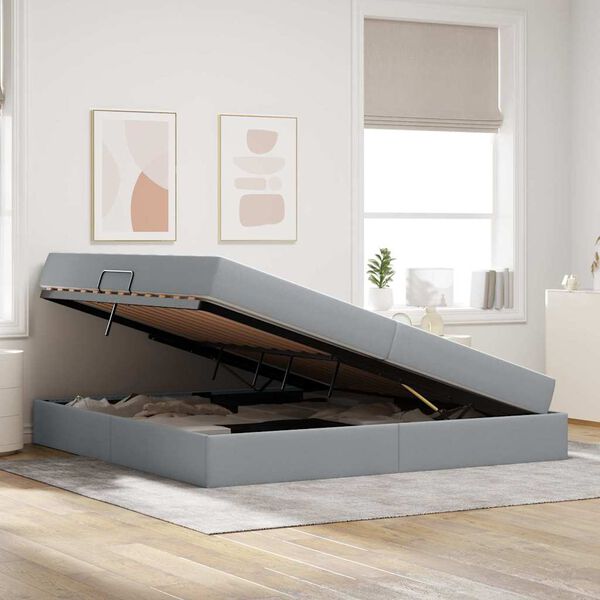 vidaXL Letto con contenitore e materasso Grigio chiaro 200 x 200 cm