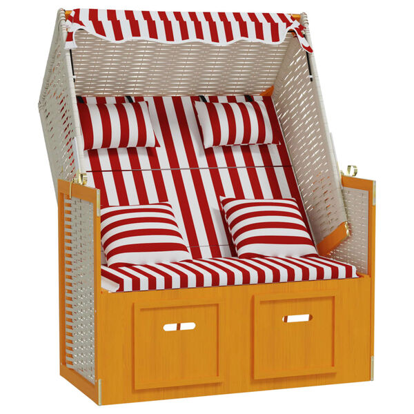 vidaXL Strandkorb con Cuscini Polyrattan e Legno Massello Rosso Bianco