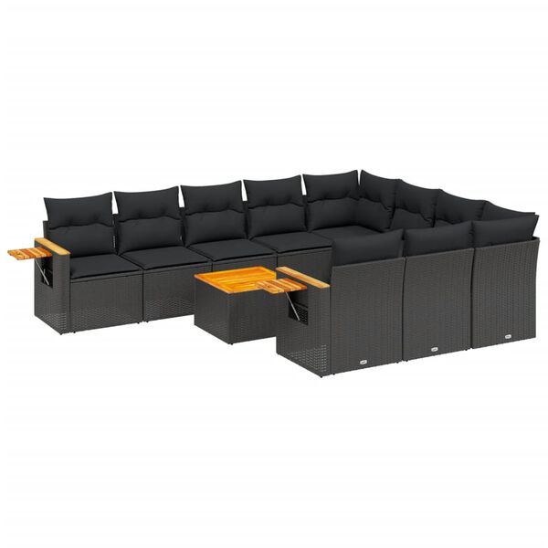 vidaXL Set Divani da Giardino 11 pz con Cuscini in Polyrattan Nero