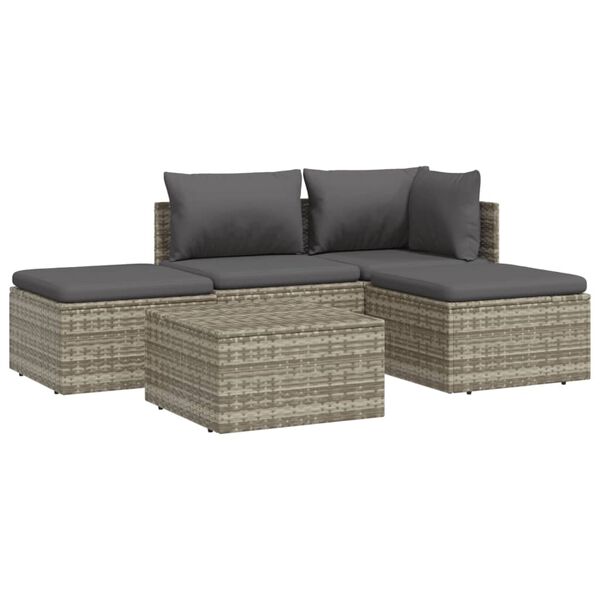 vidaXL Set Divani da Giardino 5 pz con Cuscini in Polyrattan Grigio
