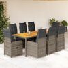 vidaXL Set Bistr&ograve; da Giardino 9 pz con Cuscini in Polyrattan Grigio
