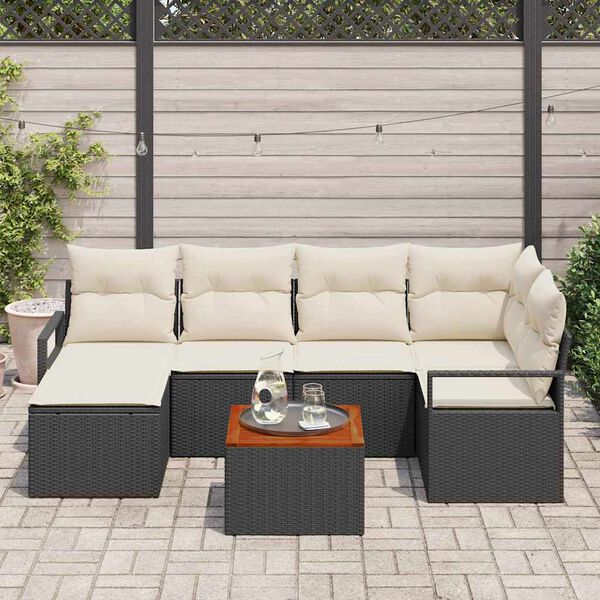vidaXL Set Divano da Giardino con cuscino 7 pcs Nero Poly Rattan
