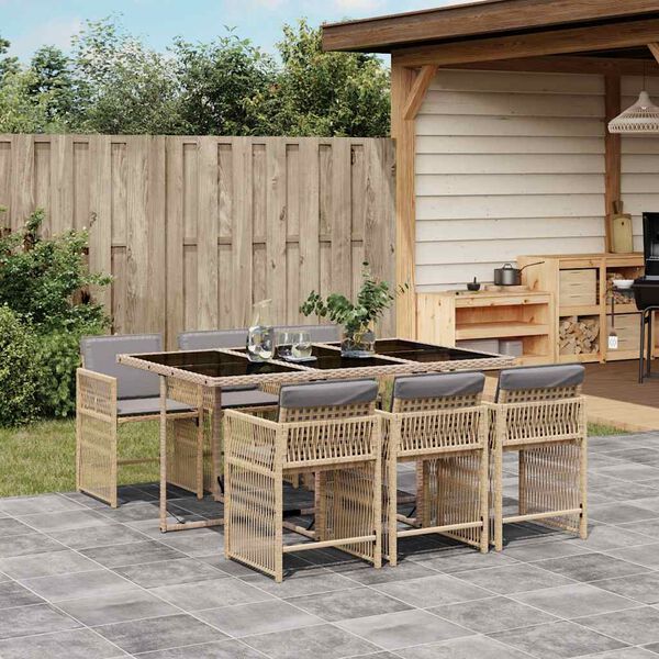 vidaXL Set Pranzo da Giardino 7 pz con Cuscini Beige Misto Polyrattan
