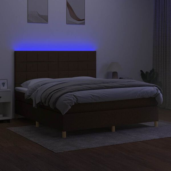 vidaXL Letto a Molle Materasso e LED MarroneScuro 180x200cm in Tessuto