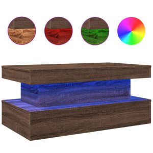 vidaXL Tavolino da Soggiorno con Luci LED Rovere Marrone 90x50x40 cm