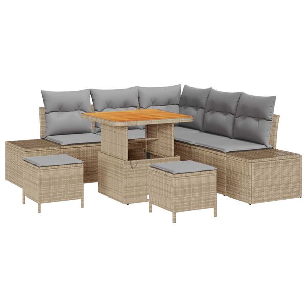vidaXL Set Divano da Giardino con cuscino 8 pcs Beige Poly Rattan