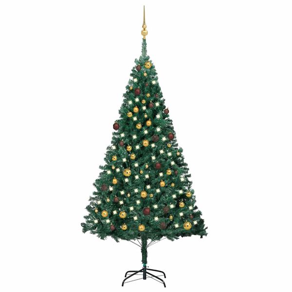 vidaXL Albero di Natale Preilluminato con Palline Verde 210 cm PVC