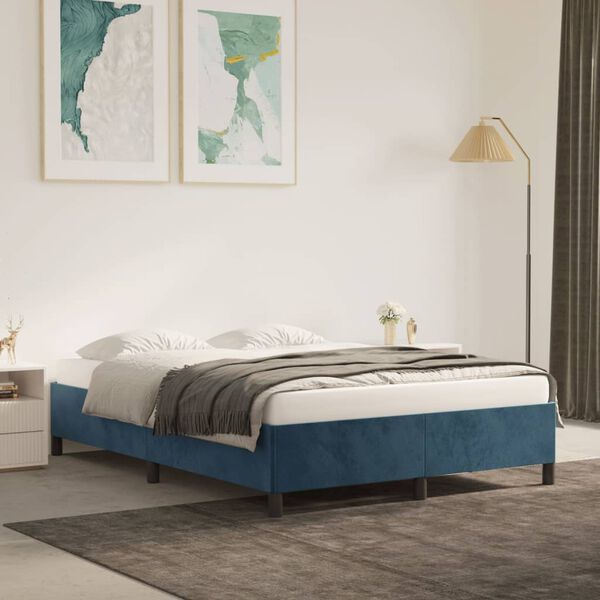 vidaXL Giroletto senza Materasso Blu Scuro 140x190 cm in Velluto