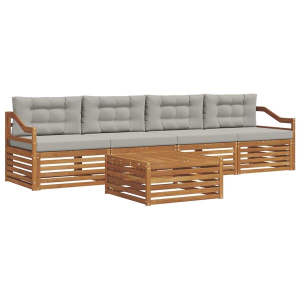 vidaXL Set di divani da esterno 5 pcs Grigio Naturale e Chiaro