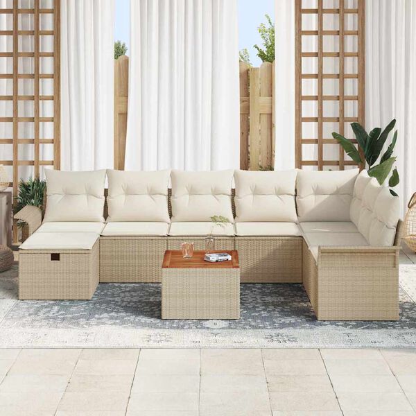 vidaXL Set Divano da Giardino con cuscino 9 pcs Beige Poly Rattan