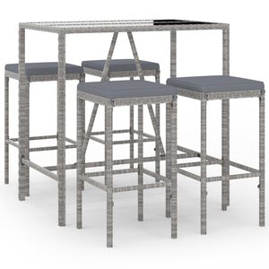 vidaXL Set Bar da Giardino 5 pz con Cuscini in Polyrattan Grigio