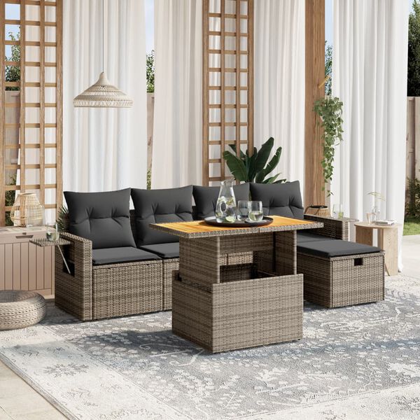 vidaXL Set Divano da Giardino 6 pz con Cuscini Grigio in Polyrattan